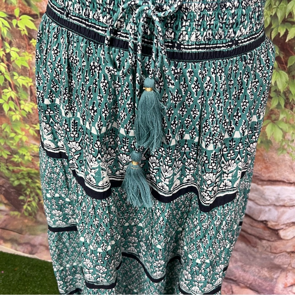 M.A.B.E. Mari Boho Patterned Green Shirred Maxi Skirt, M - Picture 5 of 16